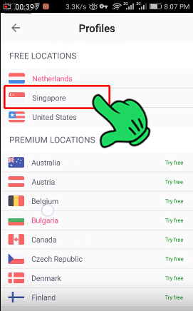 Under the heading of, FREE LOCATIONS, tap on Singapore